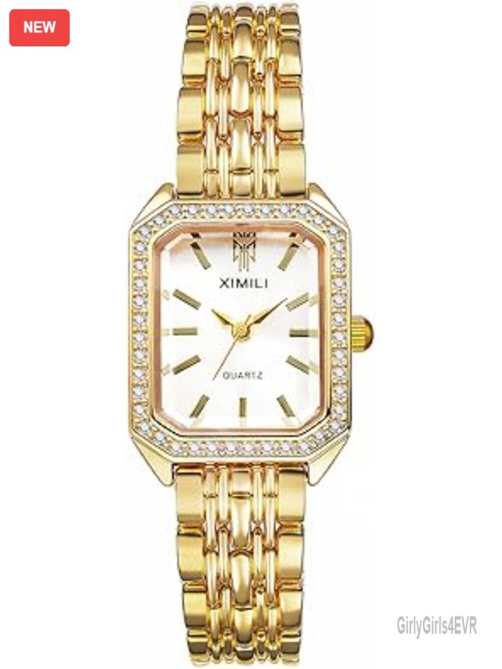 Women's Gold Square Rhinestone Stainless Steel Analog Quartz Wrist Watch